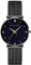 HANNAH MARTIN Sternenhimmel Damen Uhren Analog Quarz Edelstahl Wasserdicht Mesh Ultradünne (Schwarz Oberfläche ，Schwarz Armband)