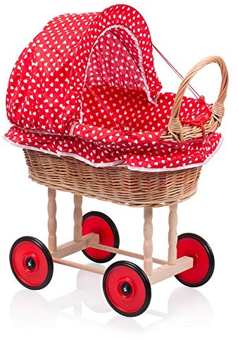 AZZAP Weidenwagen Weidenkorb Korb Weide Puppenwagen Holz