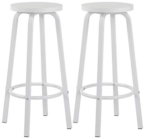 WOLTU Barhocker 2X Bistrohocker Tresenhocker Barstuhl aus MDF und Metall runde Sitzfläche Weiß