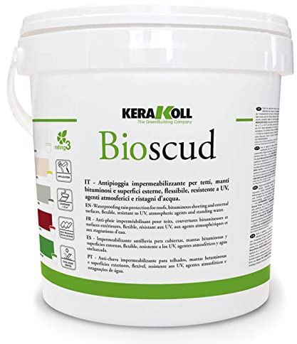 Kerakoll guaina liquida antipioggia impermeabilizzante flessibile colorato per tetti piani manti bituminosi e superfici esterne BIOSCUD kg 20 bianco RAL 9010