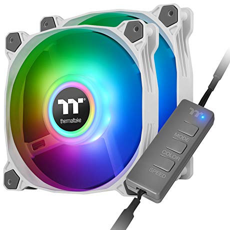 Thermaltake Pure Duo 140mm 16.8 Million RGB Color 5V ARGB Motherboard Sync 2 Light Rings 18 Addressable LED 9 Blades Hydraulic Bearing White Case/Radiator Fan CL-F098-PL14SW-B