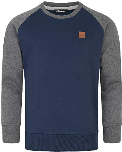 REPUBLIX Herren Basic College Sweatjacke Pullover Hoodie Sweatshirt R5040 Navyblau/Anthrazit L