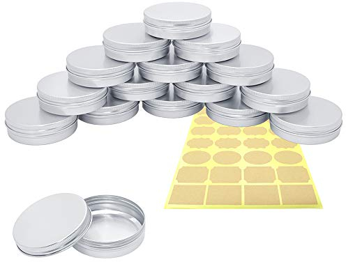 16Pcs Aluminum Tin Jars with Screw Lids, PUDSIRN 100ml Round Aluminum Tin Cans Empty Cosmetic Containers with 1 Stickers for Lip Balm, Lotion, Cream, Masks, Candles, DIY Crafts