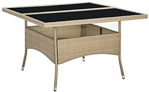 vidaXL Garten Esstisch für 4 Personen Gartentisch Terrassentisch Tisch Balkontisch Gartenmöbel Terrasse Beige Poly Rattan Glas Stahlrahmen