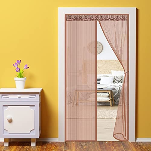 WEIZON Magnet Fliegengitter Balkontür 180 x 210 cm,2021 Neue Langlebiger,Kratzfest,Stärkere Magneten Fliegenvorhang für Garage Tür Terrassentür Gartenhaus - Brown