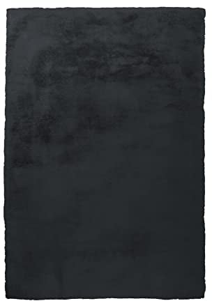 Qiyano Hochflor Teppich Schwarz für Wohnzimmer aus Kunstfell weich Flauschteppich Fellimitat Flauschiger Soft Shaggy Kuschel Teppich, Fellteppich (Imitat), Farbe: Anthrazit, Größe: 180 x 280 cm