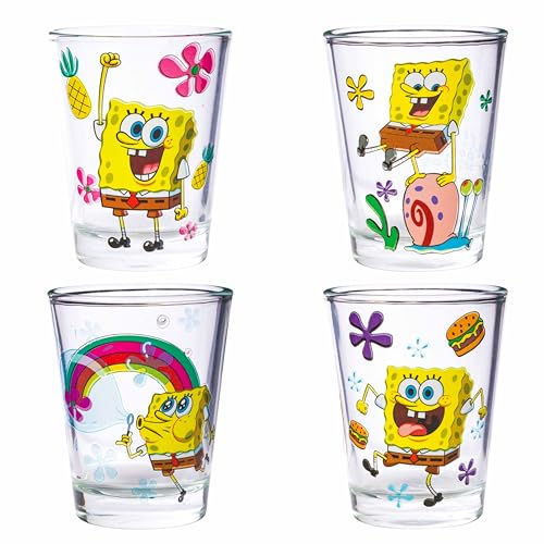 Silver Buffalo SpongeBob SquarePants Poses Floral Krabby Patty Mini-Glas-Set, 42,5 ml, 4 Stück