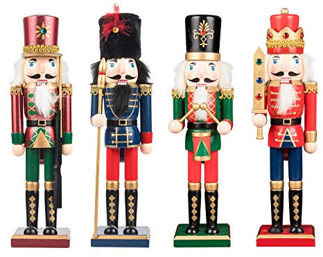 KI Store Schiaccianoci di Natale da 30 cm, per Natale, in legno decorazione per feste, scrivania, piccolo regalo (30cm, rosso blu e verde)