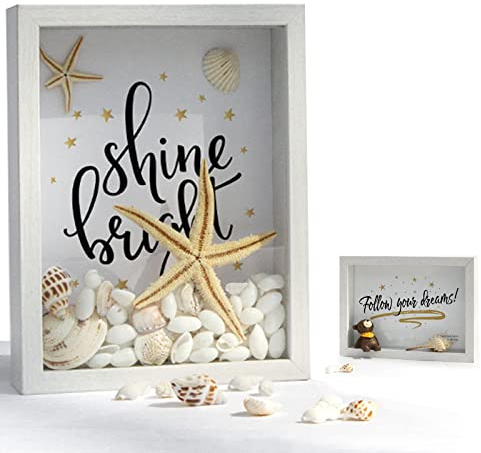 3D Bilderrahmen zum Befüllen - Picture frames Tiefe Box Objektrahmen mit Glasscheibe (15x20(weiß))