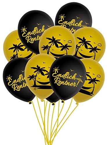 Oblique Unique® Endlich Rentner Luftballon Set - 10 Ballons mit Urlaubsmotiven und Endlich Rentner Schriftzug als Deko für Ruhestand Rente Pensionierung