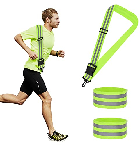 Feliciay 3 Stück Reflektoren Gürtel für Joggen,Hochsichtbare Verstellbar Nacht Sicherheitslicht Laufgürtel,Reflektor Gürtel mit Reflektierenden Armband,Reflektorgürtel für Männer Frauen Kinder Joggen