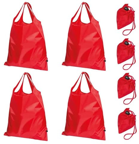 Edge Faltbare Einkaufstasche aus Polyester mit Doppelgriff, Faltbar am Rand, Umweltfreundliche Tragetasche, Wiederverwendbare Tasche, Mehrweg-Einkaufstasche, 38x58 cm, 4-er Packung (rot)