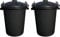 (Set of 2) - 50L Black Litre Heavy Duty Plastic Clip Lock Lid Bin Bright Colour Bins Indoor or Outdoor Rubbish, Dustbin, Trash Can, Waste or Storage of Animal Feed For Home and Garden.