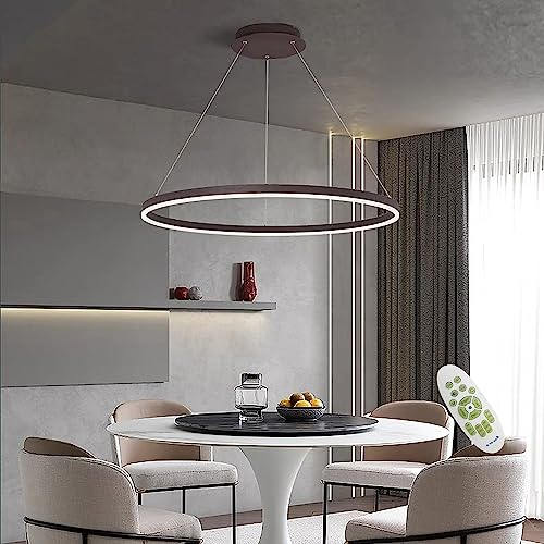 AIAO Pendelleuchte Moderne Esstisch LED Hängelampe Ring Pendellampe Dimmbares Beleuchtung Restaurant Hängeleuchte Höhenverstellbar Für Wohnzimmer Küche Esszimmer Kronleuchte,Brown 80cm