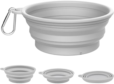 TOKAYIFE Collapsible Dog Bowl 560ml Dog Water Bowl for Walking Portable Travel Bowl with Carabiner for Small and Medium Pets Indoor Outdoor (Single Bowl, Grey)
