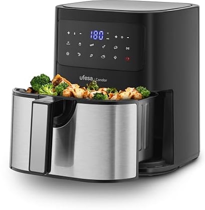 Ufesa Condor Friggitrice Aria senza Olio, Air Fryer da 4,5L, Acciaio Inox, 10 programmi, 1600 W, Digitale, Timer, Temperatura 80ºC - 200ºC, Senza BPA e PFOA, Vassoio e Cestello Antiaderenti