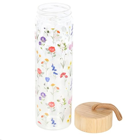 Something Different Wholesale British Wildflower Glass and Bamboo Water Bottle - Exquisite Floral Design