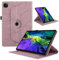 TEDTIKJT Cover para iPad Air 13 (2024)/iPad Pro 12.9 2022/2021/2020/2018(6th/5th/4th/3rd Génération) Funda PU Cuero Flip Tabletas Case Protectora 360°Carcasa Giratoria de ángulo, Oro Rosa Árboles