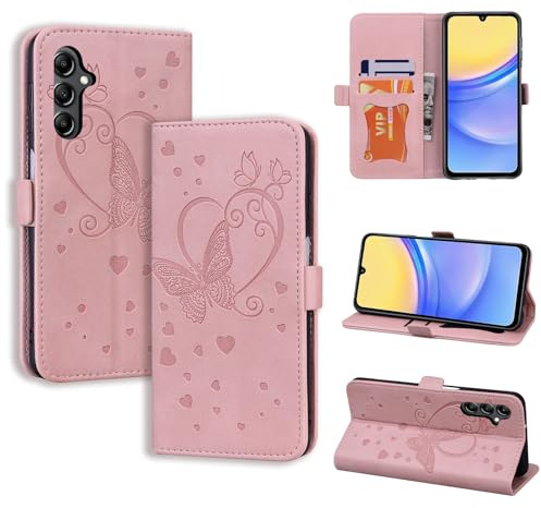 CASAFUNY Custodia per Samsung Galaxy A15, Cover in Pelle Samsung A15 5G Protettiva Portafoglio Magnetica Flip Case Libro per Samsung Galaxy A15 5G, Rosa
