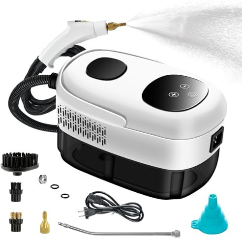 Frescoinder Pulitore a vapore portatile, 15 sec per pulizia profonda a vapore per auto domestica, temperatura a 6 livelli, macchina portatile a vapore da 2500 W con serbatoio d'acqua da 1048,9 g, per