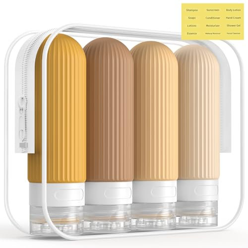 ME.FAN Travel Bottles for Toiletries, TSA Approved 3oz Silicone Journey Size Containers, Portable Split Bottle for Conditioner, Shampoo, Lotion- 4 Pack Yellow