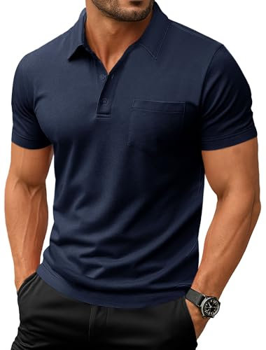 EKLENTSON Men's Activewear Polo Shirts Quick Dry Breathable Moisture Wicking Polos with Chest Pocket Summer Tennis Sport Short Sleeve T Shirts Navy,M