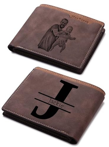 OTXIXTO Personalisierte Bild Bifold Leder Brieftasche für Männer Personalisierte Gravur Foto/Initial/Name Herren Geldbörsen für Papa Ehemann Sohn Trauzeugen Freund Geschenke (Stil A: Dunkelbraun)