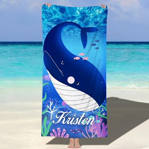 MJARTORIA Personalisiert Strandtuch Microfaser Badetuch mit Namen Kinder Damen, Beach Towel Handtuch Badetuch Stranddecke Schnelltrocknend für Reise Schwimmen Sauna Yoga Fitness 90x180cm Mikrofaser