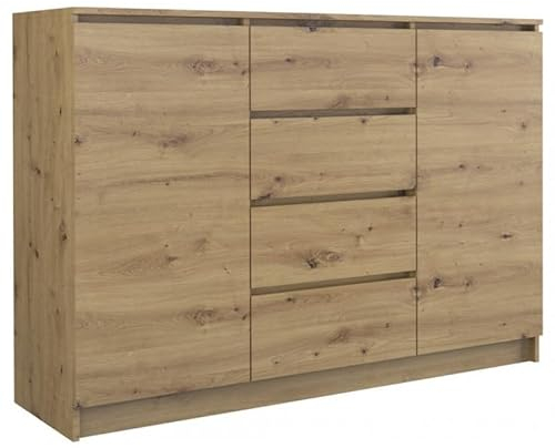 roe furniture Kommode mit 4 Schubladen & 2 Schränke - Modern Schubladenschrank - Komodenschrank - Schubladenkommode 120 cm Breit - Artisan