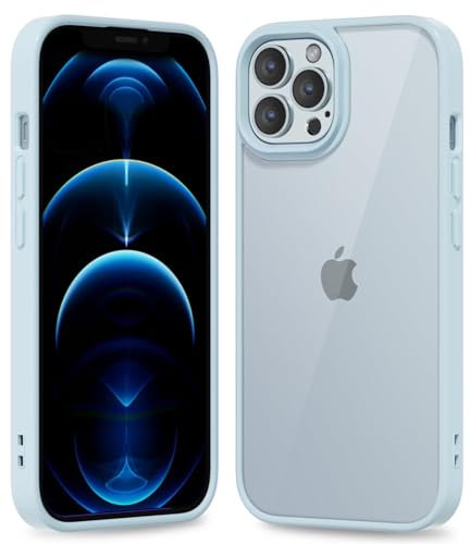 oakxco Thin Slim Clear case for iPhone 12 Pro Max, Transparent Hybrid Hard Shell Plastic & Soft Silicone Rubber Bumper, Non-Yellow Acrylic Protective Lightweight Cover for Women, Light Blue