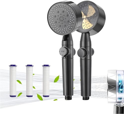Dabeto Wassersparender Duschkopf, Propeller Duschkopf mit Filter, 360° Drehbare Handbrause, Sparduschkopf mit Stoppfunktion, Duschkopf mit Gegen Kalk, Schützt Haut und Haare (1 Satz Grey)