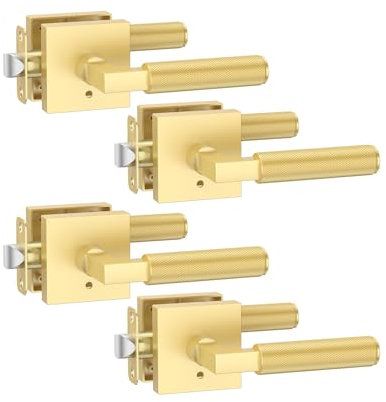 Asidrama 4 Pack Gold Privacy Door Handles, Door Lever with Door Knobs Indoor for Bedroom or Bathroom, Heavy Duty Door Handles Interior with Locks for Left Right Sided Doors
