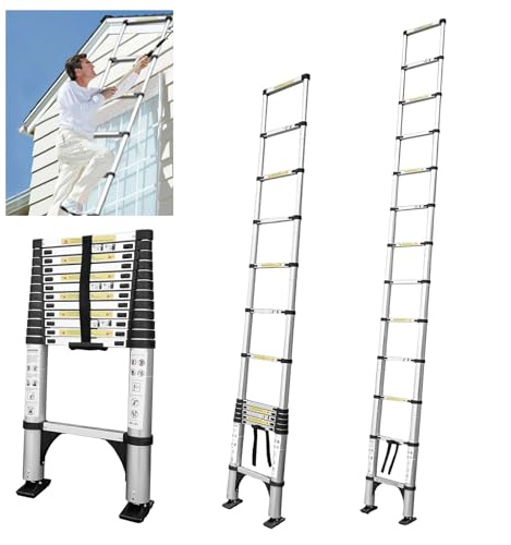JADDUO Telescopic Folding Ladder Non-Slip 3.8 m Retractable Steps Aluminium DIY Store Foldable Extendable Unique Right-Hand Multifunctional Ladder Load Capacity 150 kg