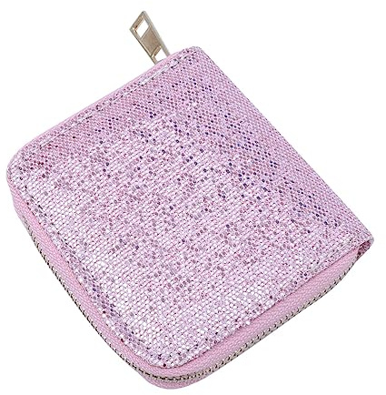 SAFIGLE Rosa Glitzer Münzbeutel mit Reißverschluss, Kleine Geldbörse | Polyester, Schlankes Format, für Mädchen und Frauen, Passend für Arbeit und Besondere Anlässe