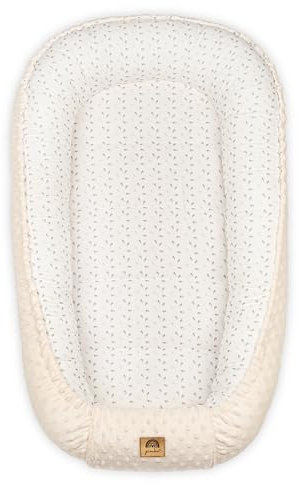 PIMKO Minky Babynestchen für Baby 2 seitig Babynest für Baby Kuschelnest Babykokon für Säuglinge und Neugeborene Baby Nest - beige Blätter mit Klappe