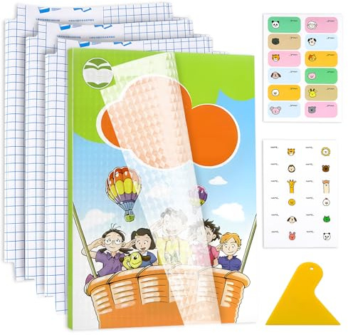 10 Stück Buchumschlag A4 transparent, Shyllin Buchumschlag mit 24 Aufklebern, Book Cover Protector, Schulbedarf, Buchfolie Selbstklebend Transparent, Geeignet für Studenten, Buchliebhaber