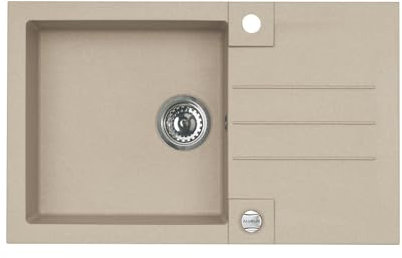 Fregadero empotrable Rock 30 – Fregadero con escurridor – Lavabo reversible para bajo encimera a partir de 780 x 480 mm, granito beige