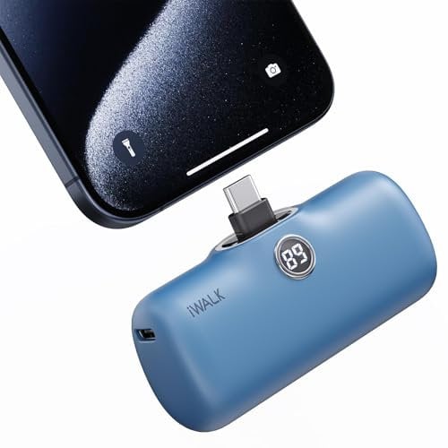 iWALK USB-C Portable Charger 4800mAh 20W Power Bank Small Fast Charging Battery Pack with LED Display Compatible with iPhone 16 Plus/16 Pro/16 Pro Max/15/iPad/AirPods Andriod Phone Samsung,Blue