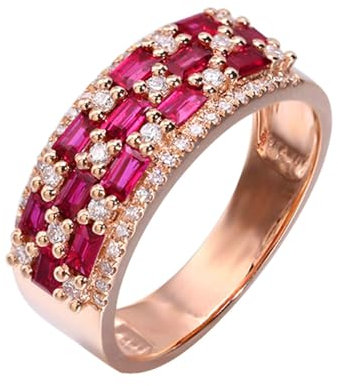 Daesar Ehering 750 Rotgold, Ring Frauen mit 0.742ct Kreierter Rubin Bandring Ring Gr.65, Hochzeit Ringe Frauen mit Diamant Nickelfrei