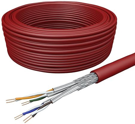 Draka Netzwerkkabel Patchkabel LAN Kabel Flexibel Cat 7 S/FTP PiMF LSZH Halogenfrei AWG 26/7 Installationskabel Datenkabel PoE 100% Kupfer UC900 Flex 10Gbit/s (Rot, 100m)