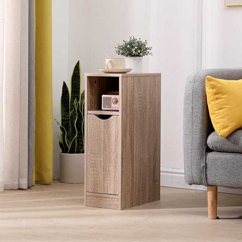 Pantanal Slim Wood Bedside Table Bedroom Nightstand with Shelf and Drawer, Narrow Bathroom Small Floor Storage Cabinet Living Room End Table Sofa Side Table (walnut#3)