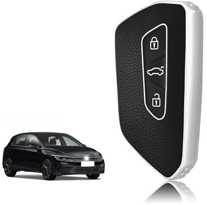 TOOMUME Coque Clé Silicone, Etui Clé Étui Clé Adapté pour VW Volkswagen Golf 8 Cupra Formentor Born Seat Leon Ateca Skoda Octavia Enyaq ID3 ID4, Couvre Clef Bord Doré & Argenté Texture Cuir