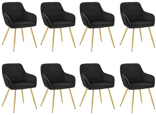 WOLTU Esszimmerstühle 8er Set Küchenstuhl Polsterstuhl Wohnzimmerstuhl mit Armlehnen, Sitzfläche aus Samt, Metallbeine, Schwarz-Gold