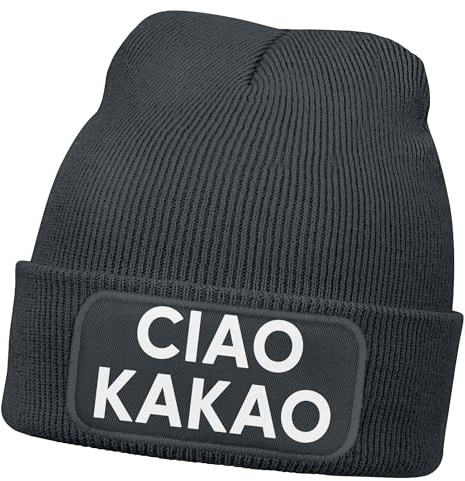 MoonWorks® Damen Beanie mit Patch Strickmütze mit Spruch Wortspiel Moin Giorno Lustig Damenmütze
