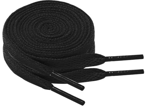 Chic Defend 2 Paar Flach Schnürsenkel 8 mm Breite Ersatz Schuhbänder Flat Sneaker Shoelace für Sportschuhe Turnschuhe Laufschuhe Shoelaces für Herren & Damen 60-180cm, Schwarz, 140 cm - 2 Paar