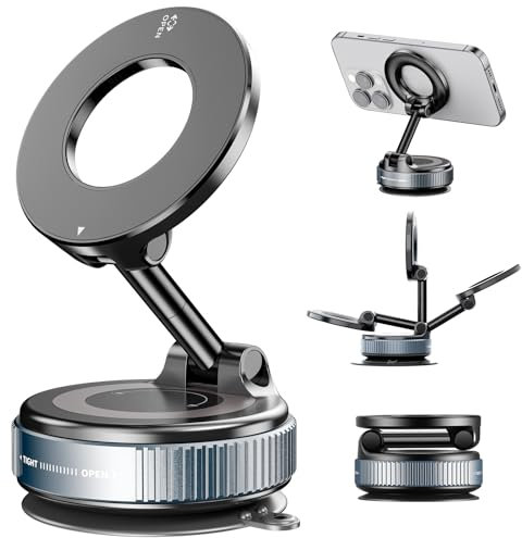Magnetic Phone Holder for Car, 360°Adjustable Vacuum Magnetic Phone Holder Hands-Free Suction Cup Phone Mount Foldable Vacuum Magnetic Phone Stand for all Phones & Car/Gym/Mirror/Shower/Smooth Surface