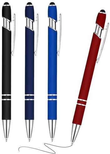 LIURFLNC 4er Pack Kugelschreiber mit Touchpen, Metall, Schwarz, 0.7mm, Konturiert, Wasserbasiert, Schreiben, Notizen, Büro, Schule