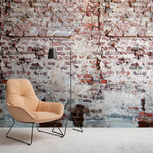 Profhome 383351-GU Vinyl-Tapete, Heißprägung, nicht gewebt, einfarbig, Ziegeloptik, matt, Rot, Grau, Weiß, 1,59 m x 2,8 m