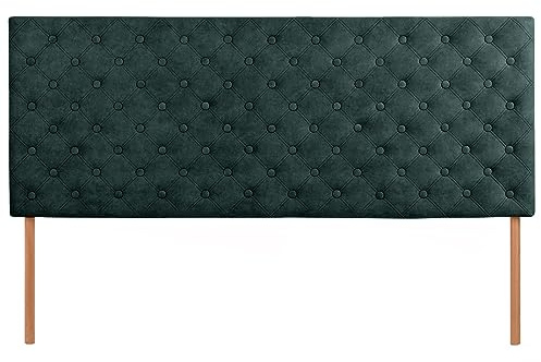 MG Design Kopfteil für Bett 160 x 60 cm gepolstert dunkelgrün mit Holzfüßen - Kopfstütze zur einfachen Montage, aus weichem Samtstoff, mit elastischer Füllung, mit dekorativer Steppung