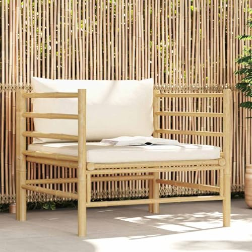 HaoChrymec Gartensofa mit Kissen Cremeweiß Bambus, Modulares Design, Bequemes Outdoor Sofa für Garten, Balkon Möbel, Sitzgruppe Outdoor, Balkon Sofa, 74 x 70 x 60 cm